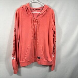 Victorias Secret Pink Lace Up Perfect Pullover Hoodie 0865